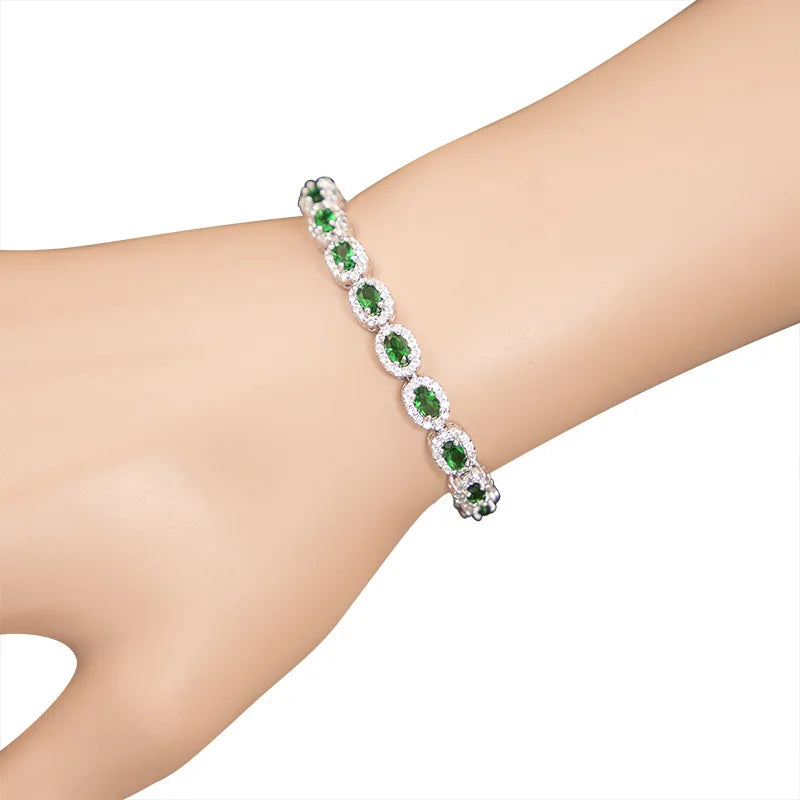 Luxury Charm Bracelet Oval Emerald Zircon Gemstone Accessories
