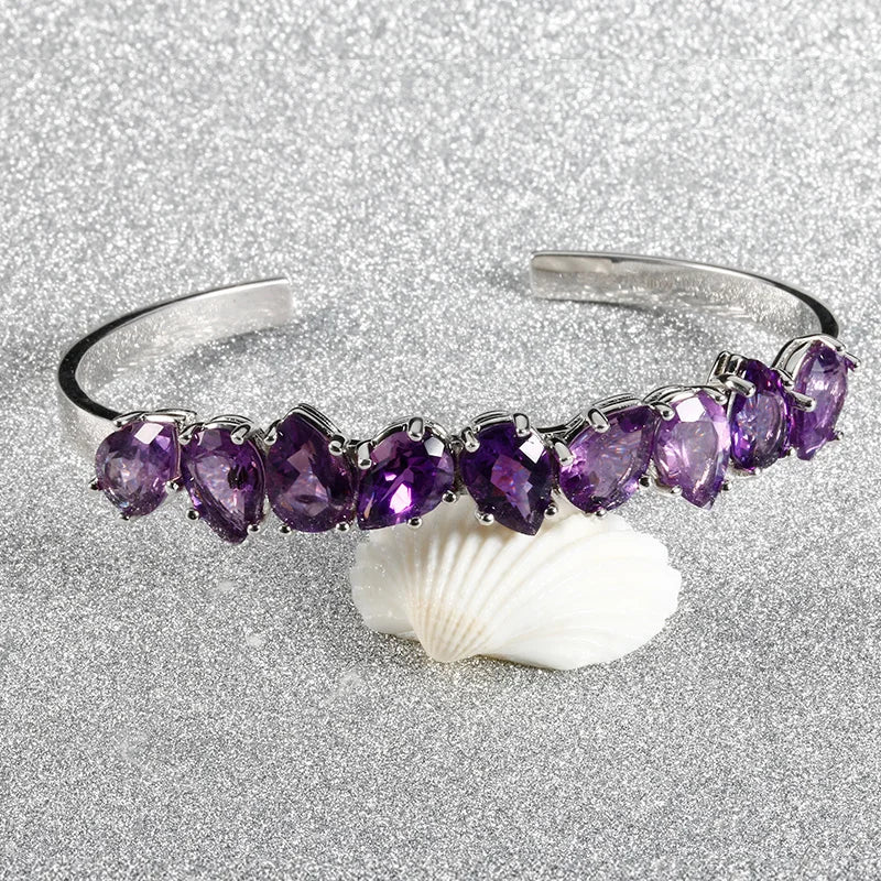 Waterdrop Pear Amethyst Adjustable Bangle