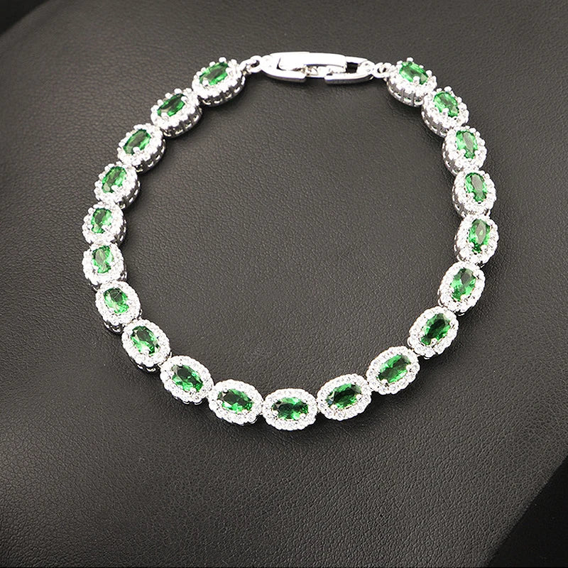 Luxury Charm Bracelet Oval Emerald Zircon Gemstone Accessories