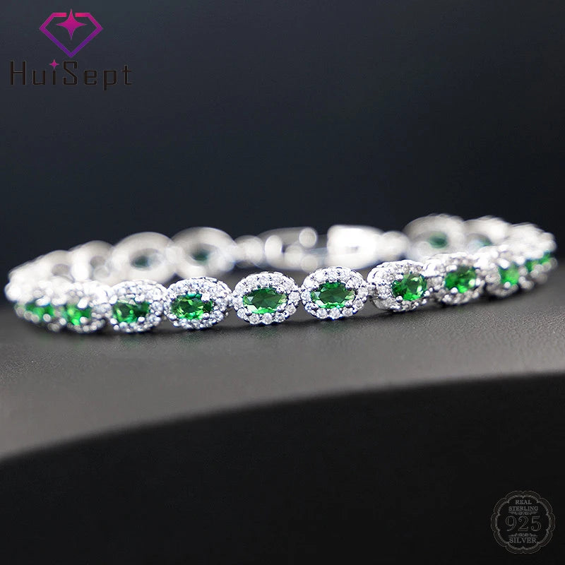 Luxury Charm Bracelet Oval Emerald Zircon Gemstone Accessories