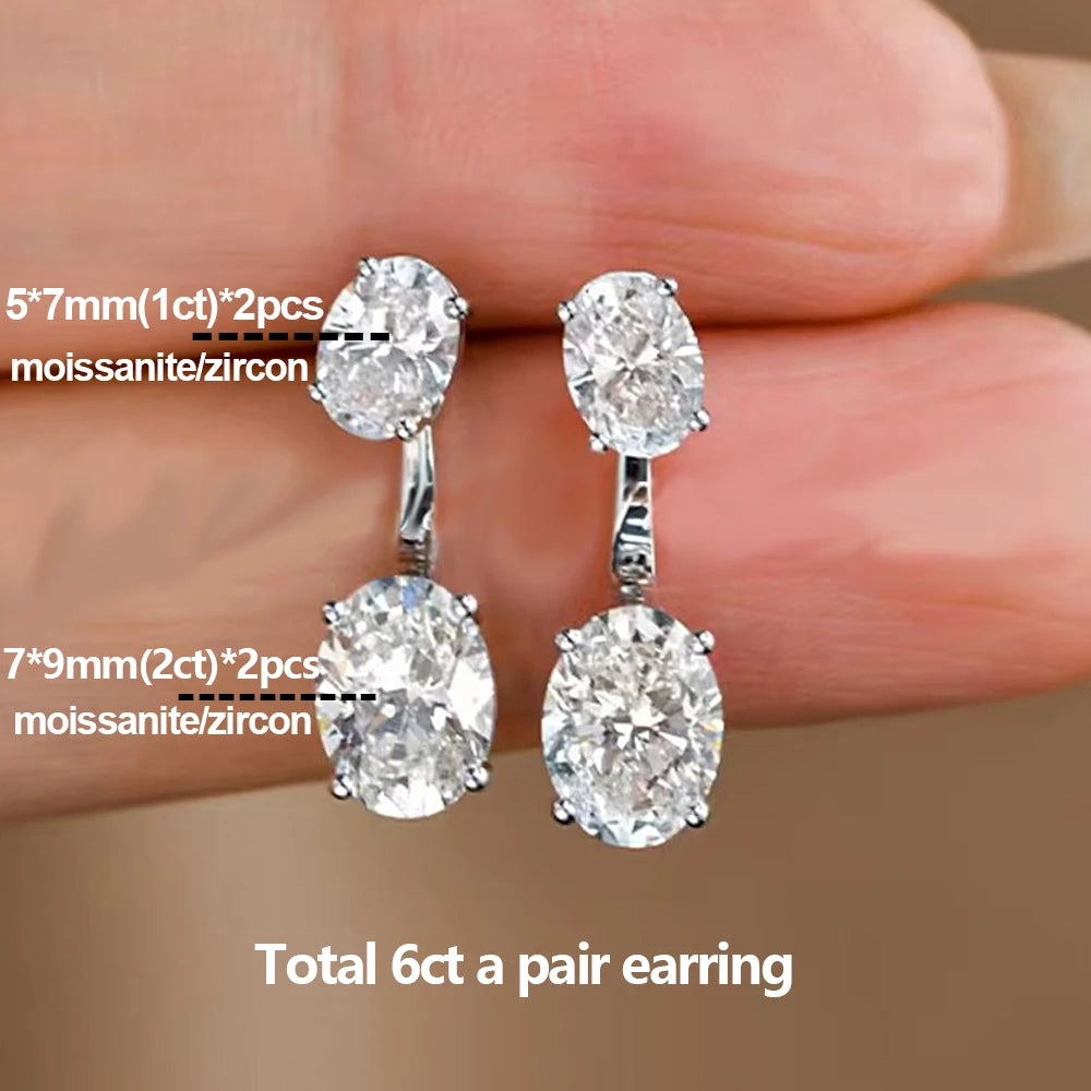 Oval Cut 2 Stone Detachable Drop Stud Earrings