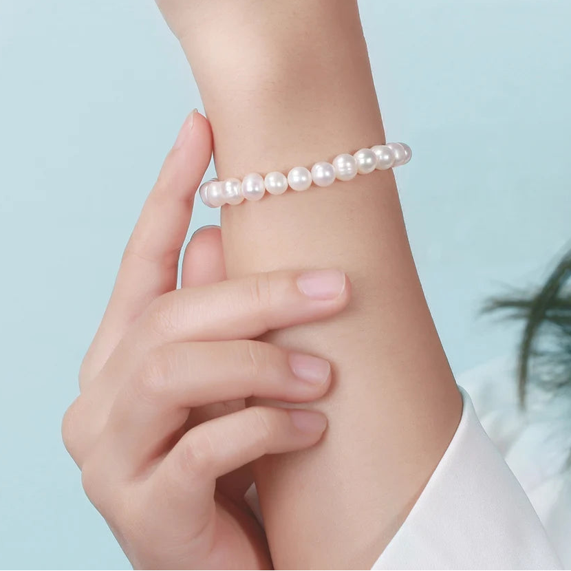 Gold Rice Pearl Chain Bracelet