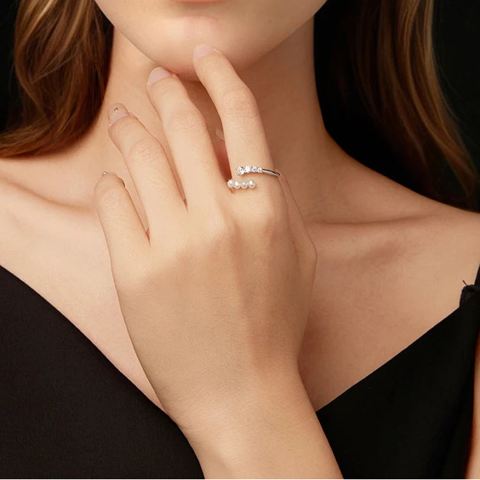 Freshwater Pearl Ring 4 Stones Multi-sizes Round Cut