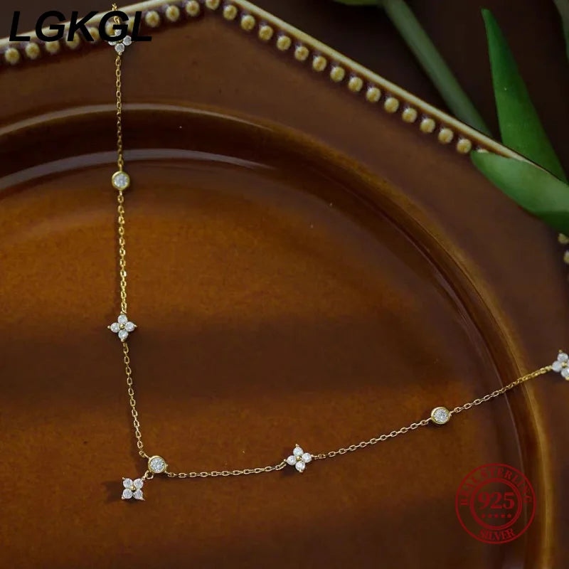 Gold Sparkling Zircon Flower Necklace