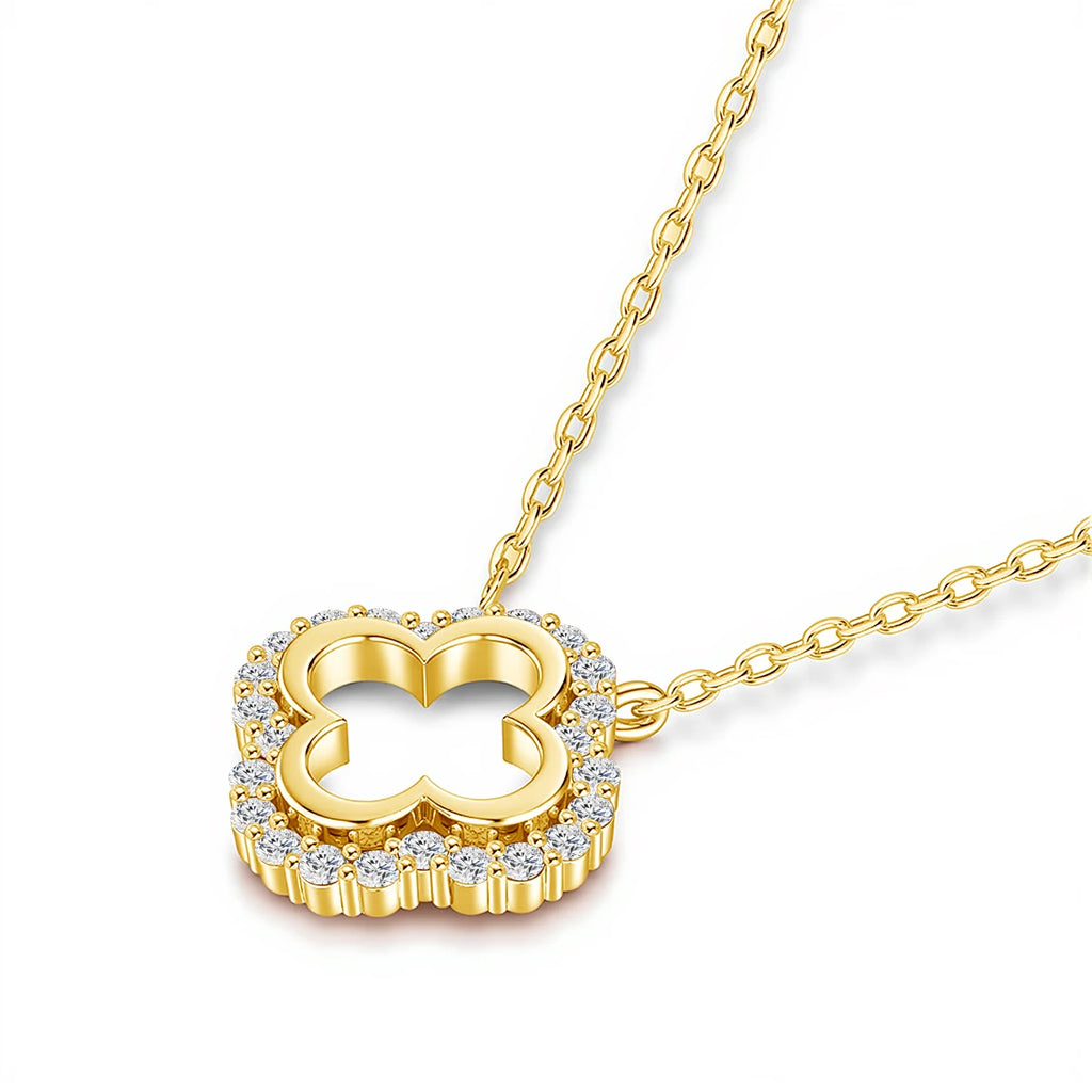 Four Leaf Clover Necklace With Stones  Pendant