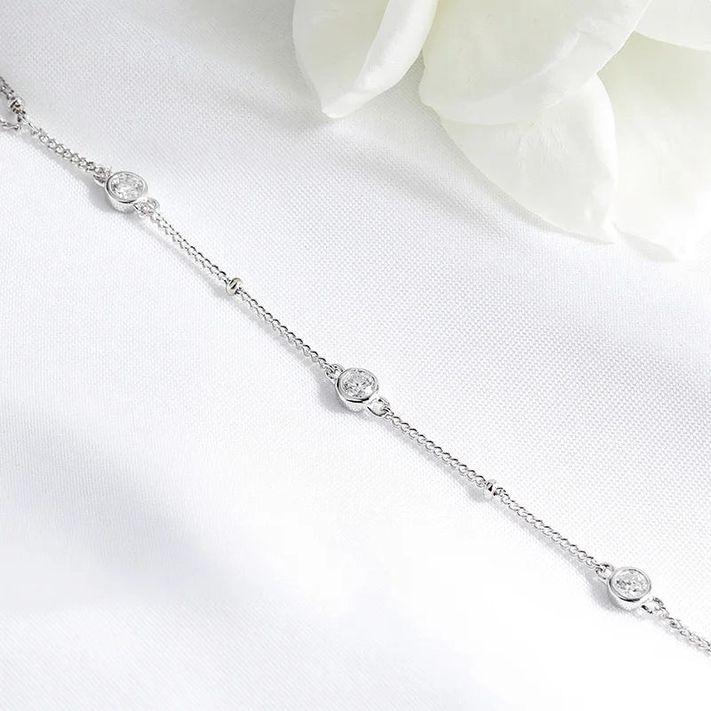 3MM Moissanite Bracelets 14-21cm Wrist Size Adjustable Chain