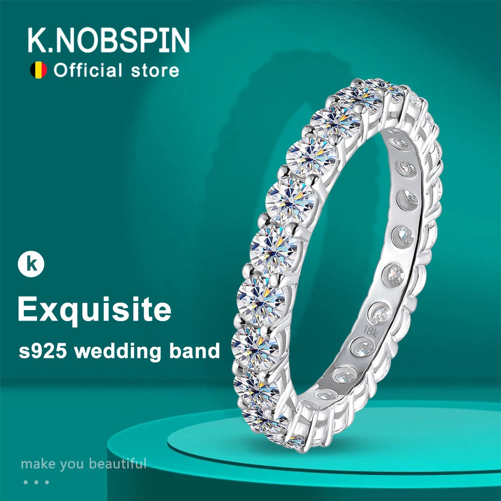KNOBSPIN 3mm Round Moissanite Ring 18K White Gold Plated 925 Sterling Silver Wedding Engagement Rings for Women Man