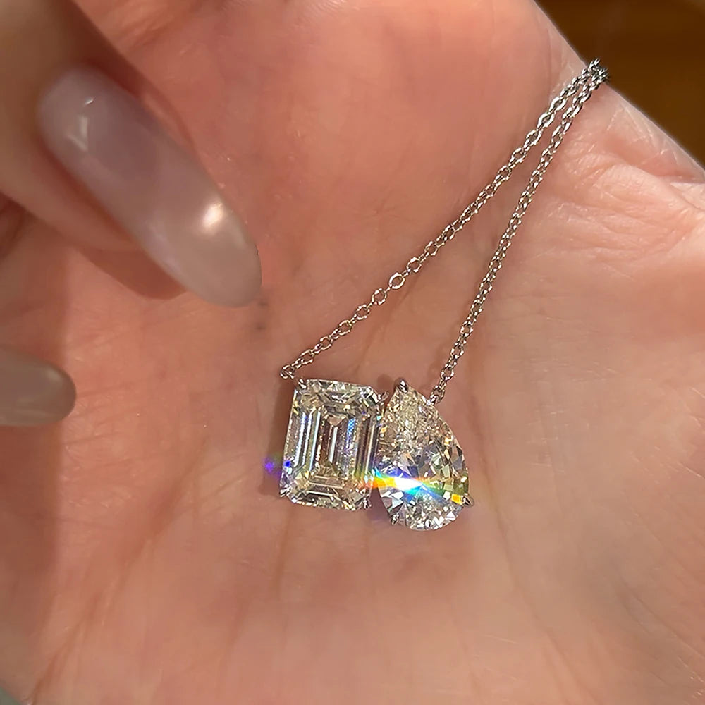 Emerald Pear Cut Moissanite Diamond Pendant Necklace