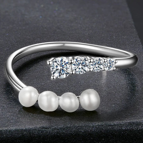 Freshwater Pearl Ring 4 Stones Multi-sizes Round Cut