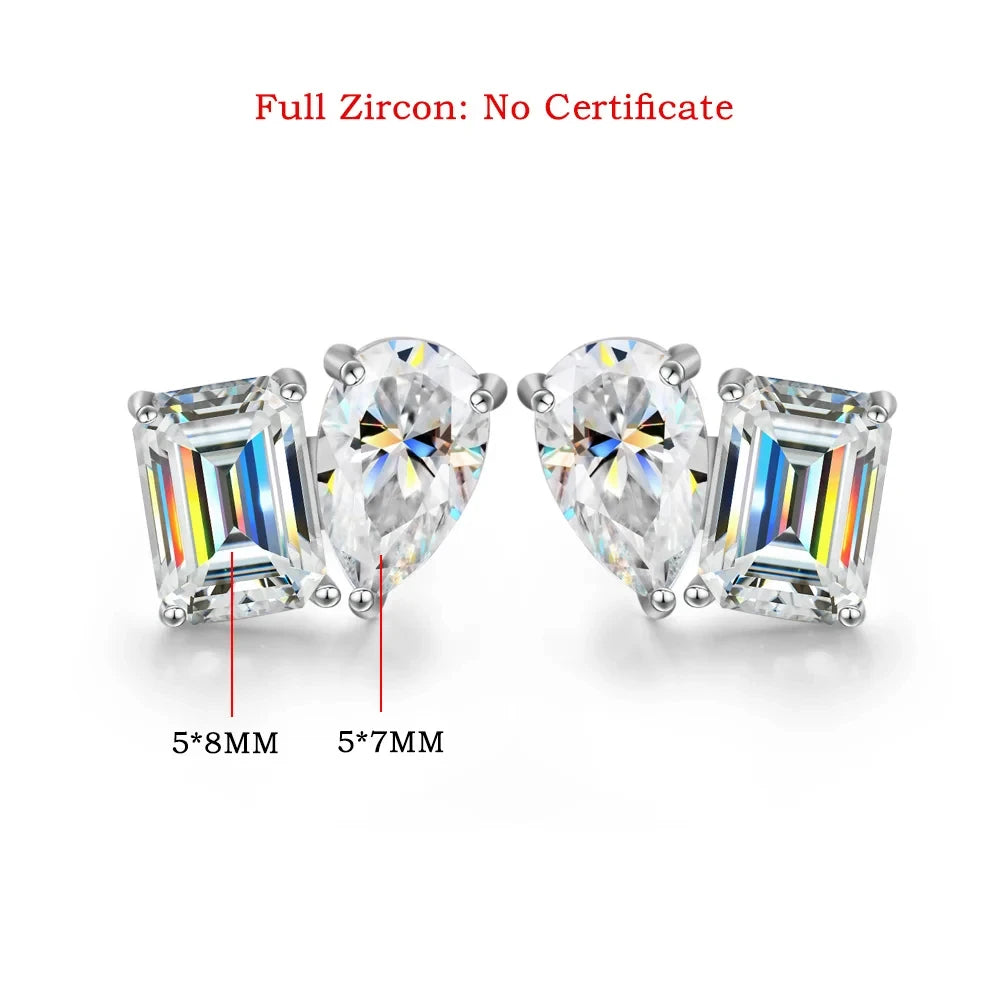Two Stone Pear & Emerald Cut Stud Earrings