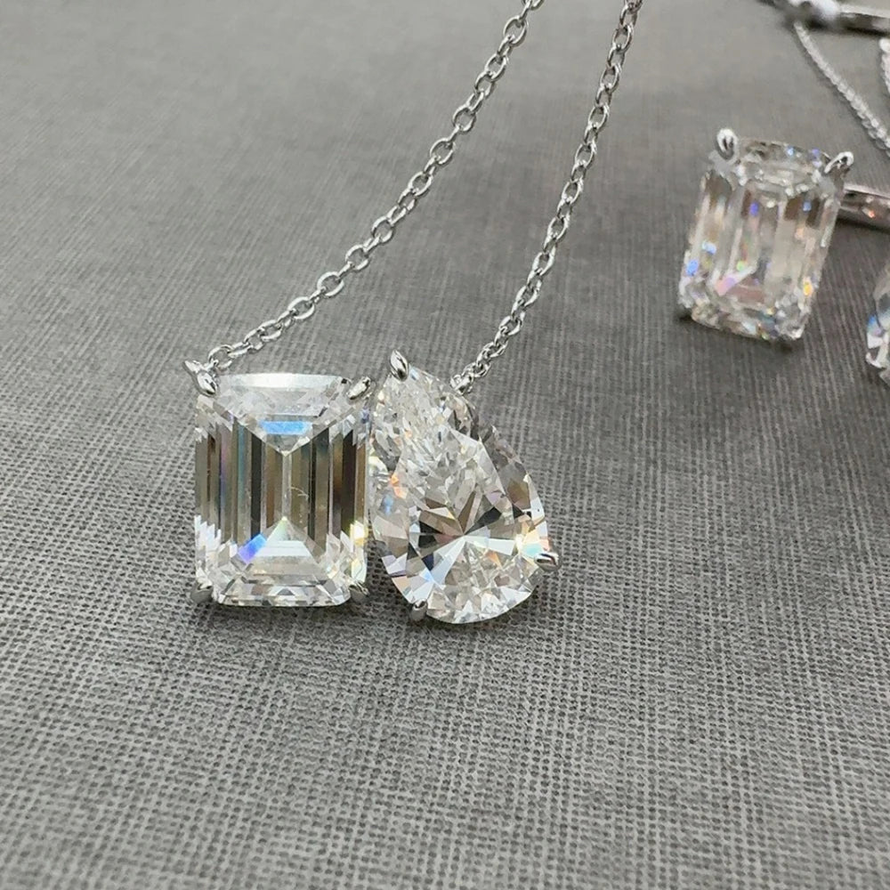 Emerald Pear Cut Moissanite Diamond Pendant Necklace