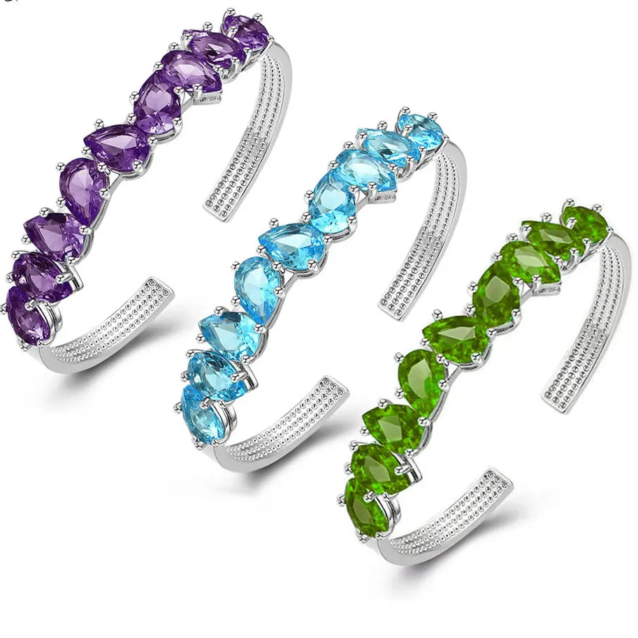 Waterdrop Pear Amethyst Adjustable Bangle