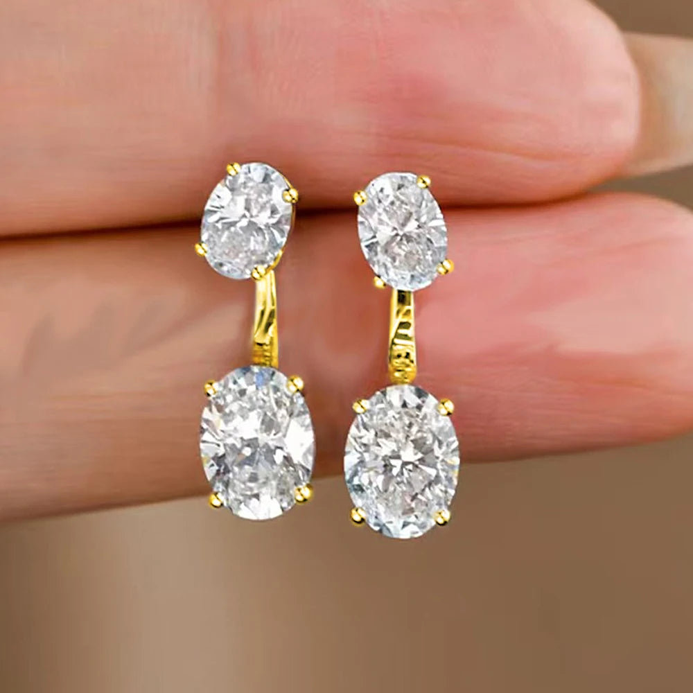 Oval Cut 2 Stone Detachable Drop Stud Earrings