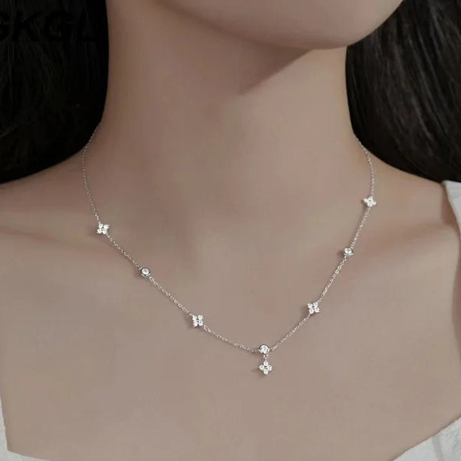 Gold Sparkling Zircon Flower Necklace