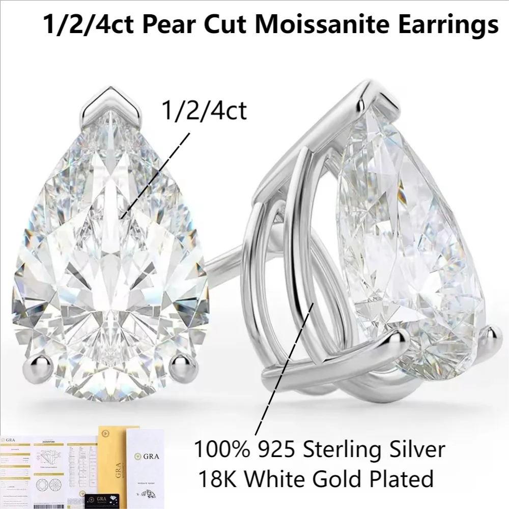 Pear Cut Earrings D Color Waterdrop