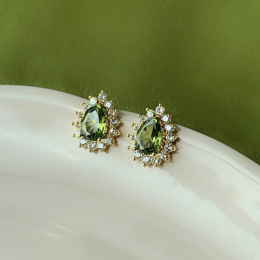 Green Water Droplet Ear Accessories