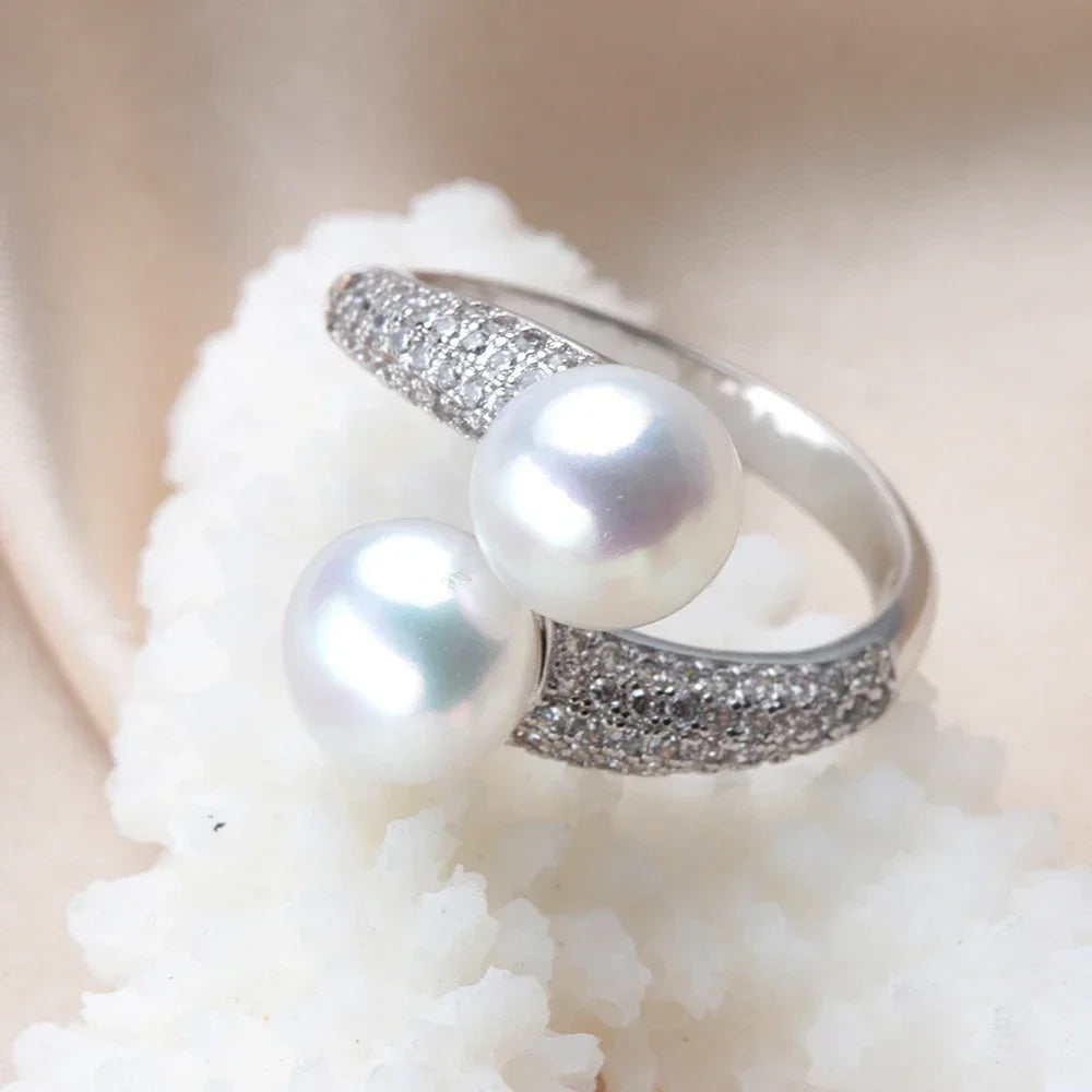 New Double Pearl Adjustable  Pearl Ring