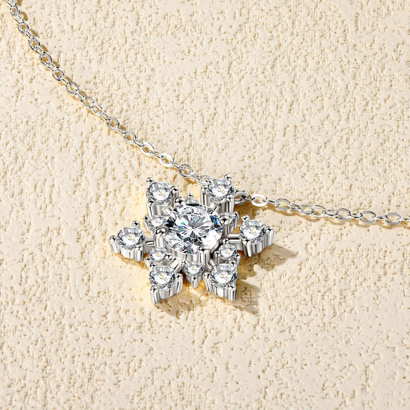 Round Cut  Snowflake Pendant Necklaces