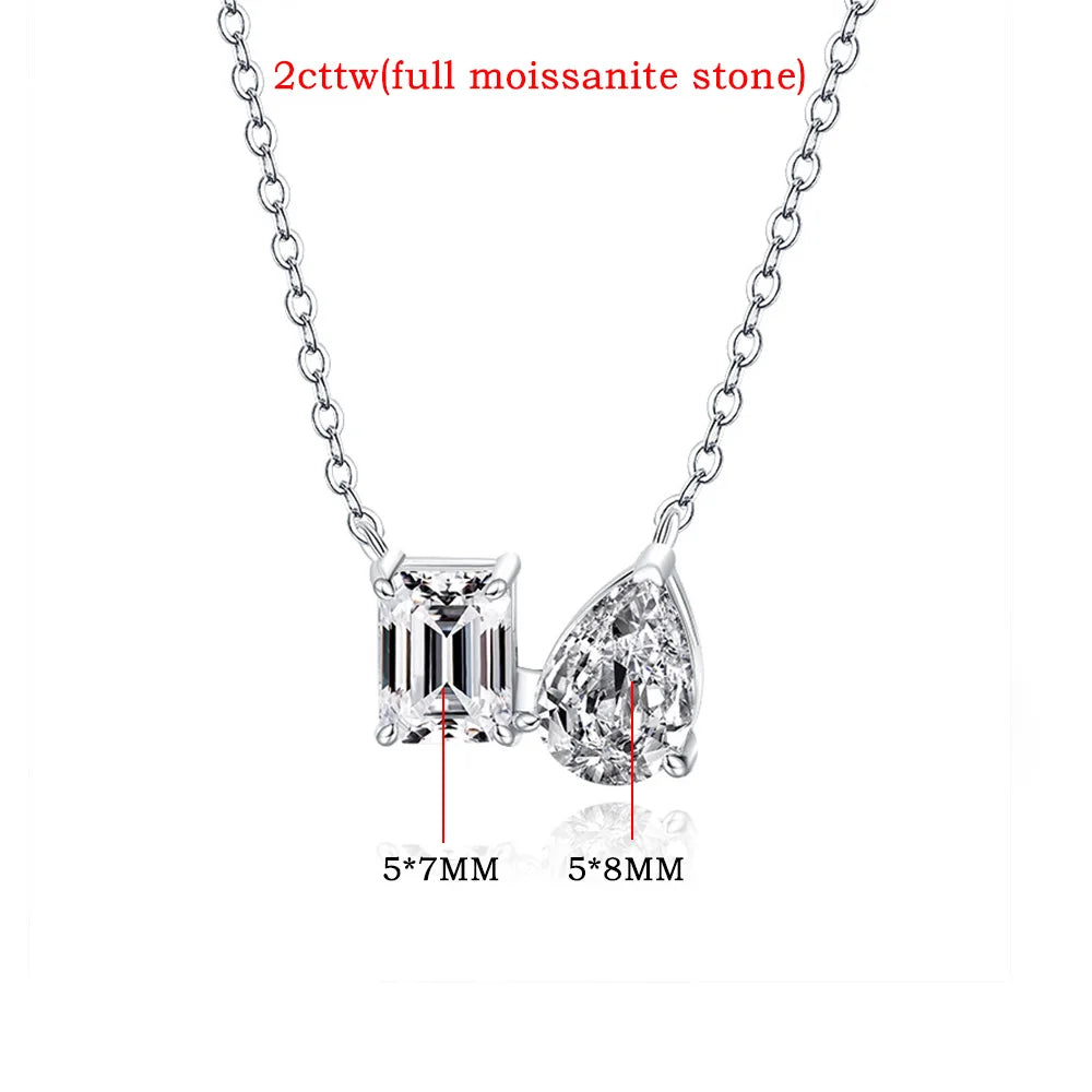 Two Stone Pear & Emerald Cut Stud Earrings