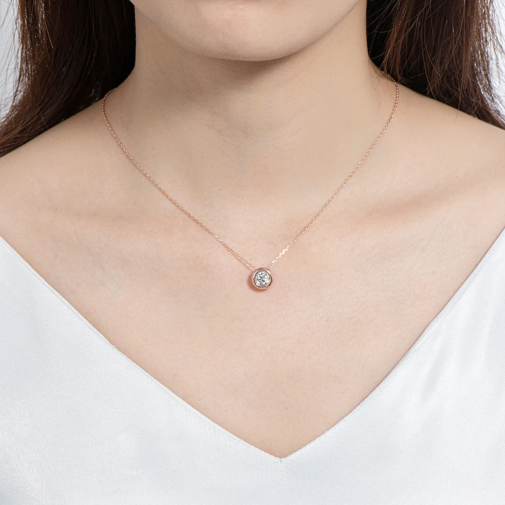 Round Bezel Moissanite Pendant Necklace