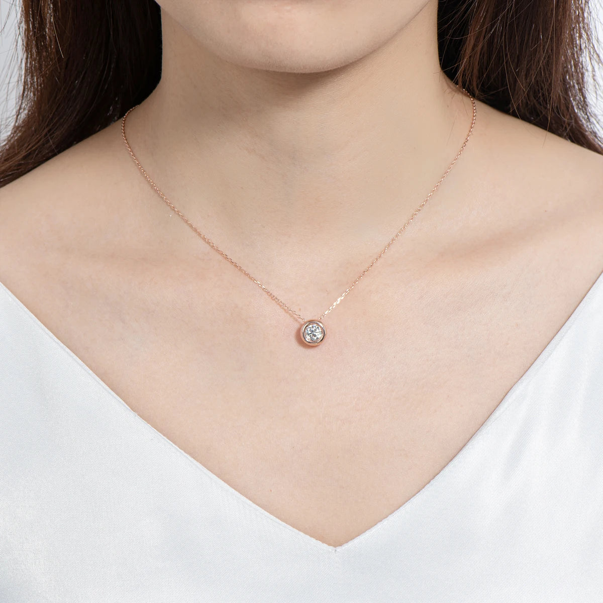 Round Bezel Moissanite Pendant Necklace