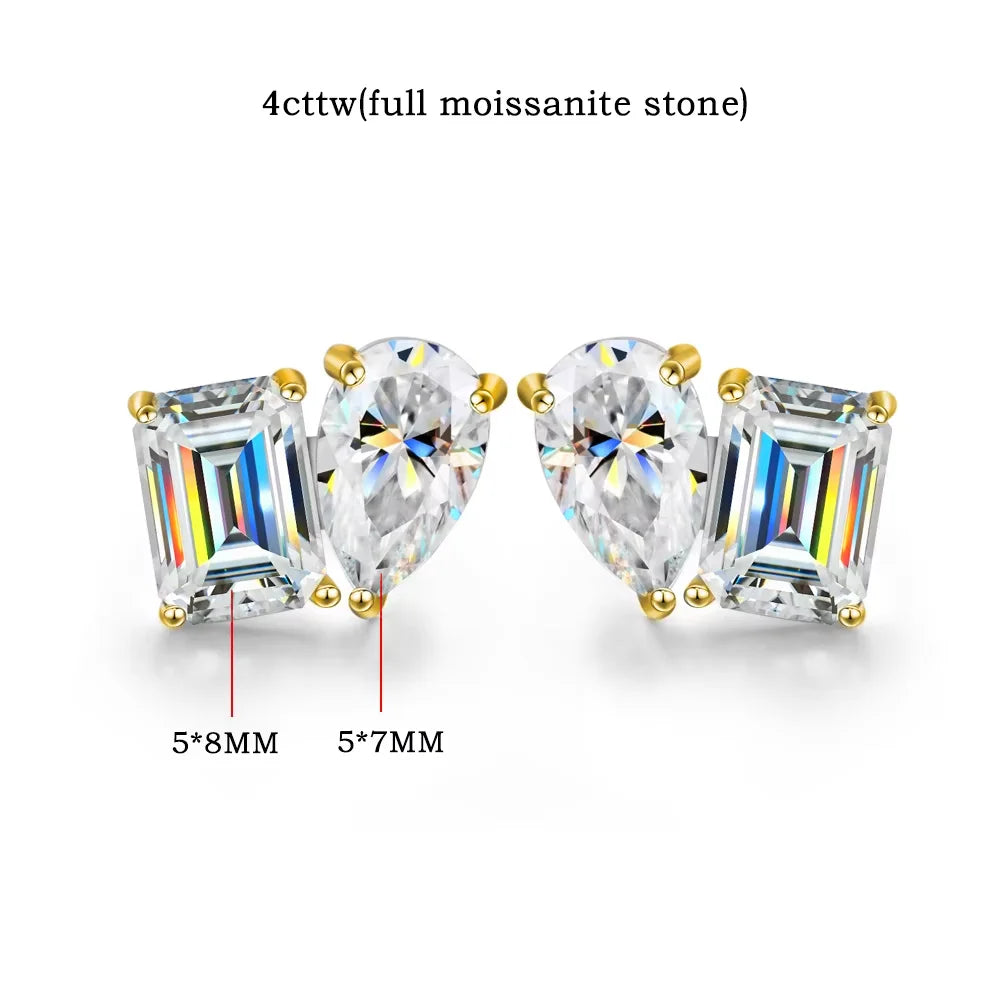 Two Stone Pear & Emerald Cut Stud Earrings