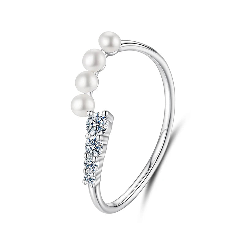 Freshwater Pearl Ring 4 Stones Multi-sizes Round Cut