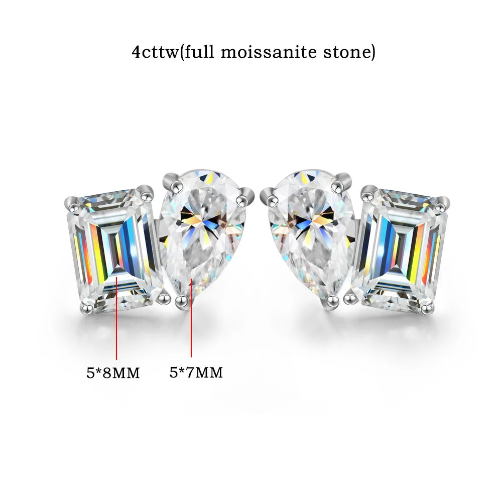 Two Stone Pear & Emerald Cut Stud Earrings