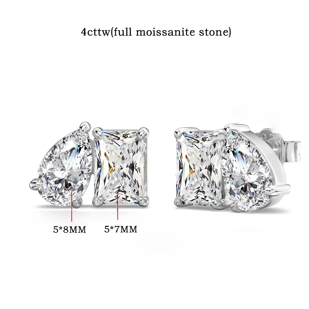 Two Stone Pear & Emerald Cut Stud Earrings