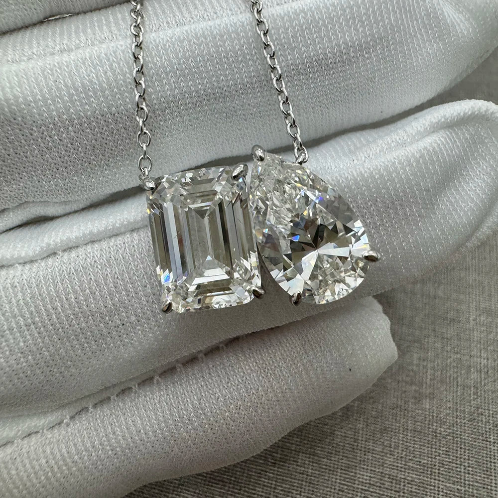 Emerald Pear Cut Moissanite Diamond Pendant Necklace