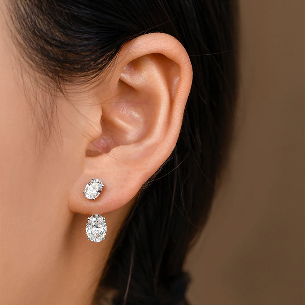 Oval Cut 2 Stone Detachable Drop Stud Earrings